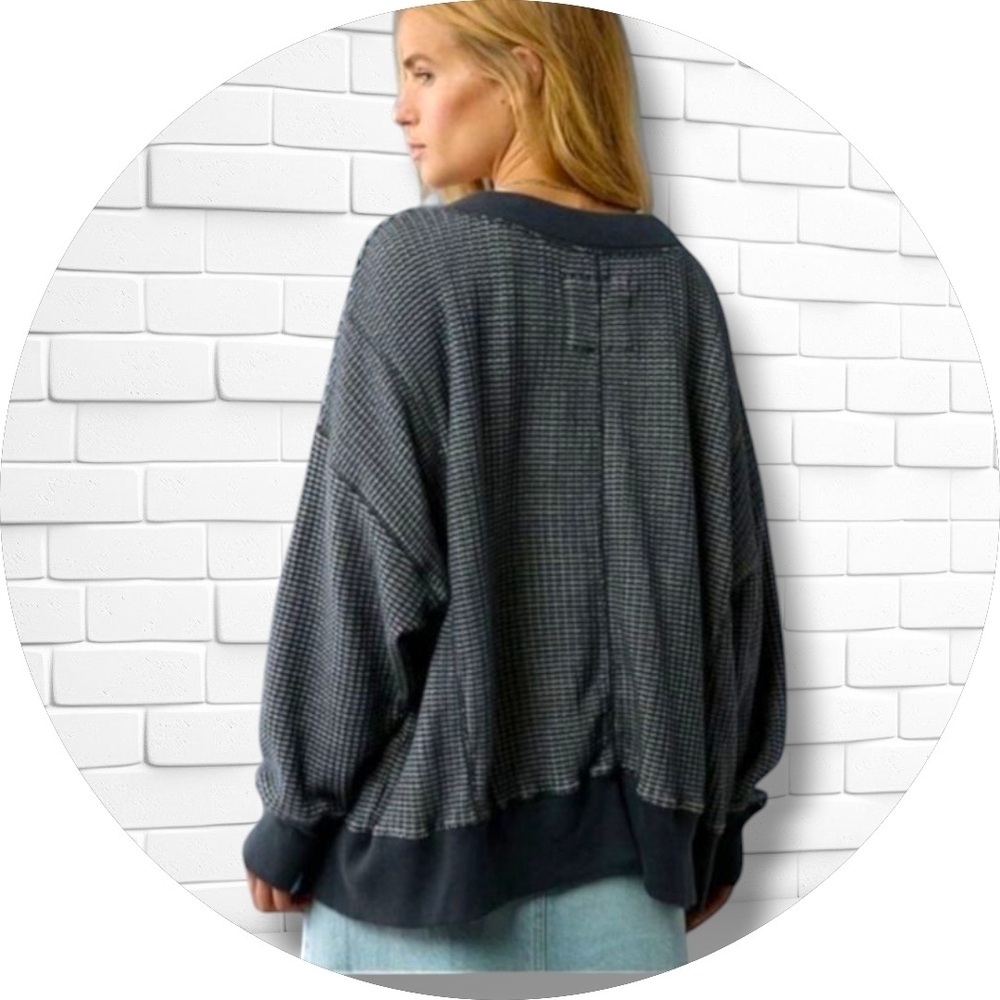 Nwt AE Navy Big Hug V-Neck Oversized Sweatshirt Sz L - Picture 3 of 7